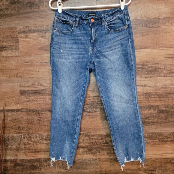 J Crew Jeans 27 P Slim Broken In Boyfriend Mid Rise Ripped Medium Light Wash - Picture 1 of 12
